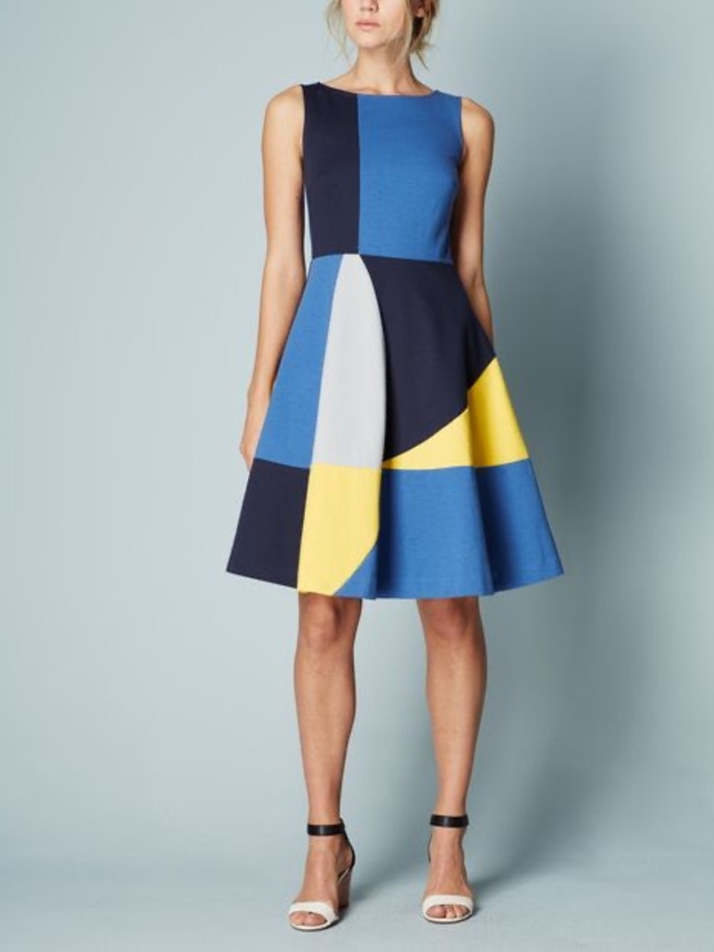 Boden Matilda Ponte Color Block Dress Womens 14 Blue Yellow Excellent Geometric